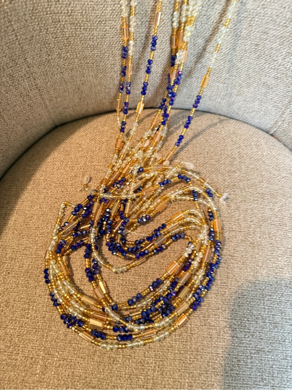 Layered Beaded Necklace in Gold and Royal Blue - Women Jewelry